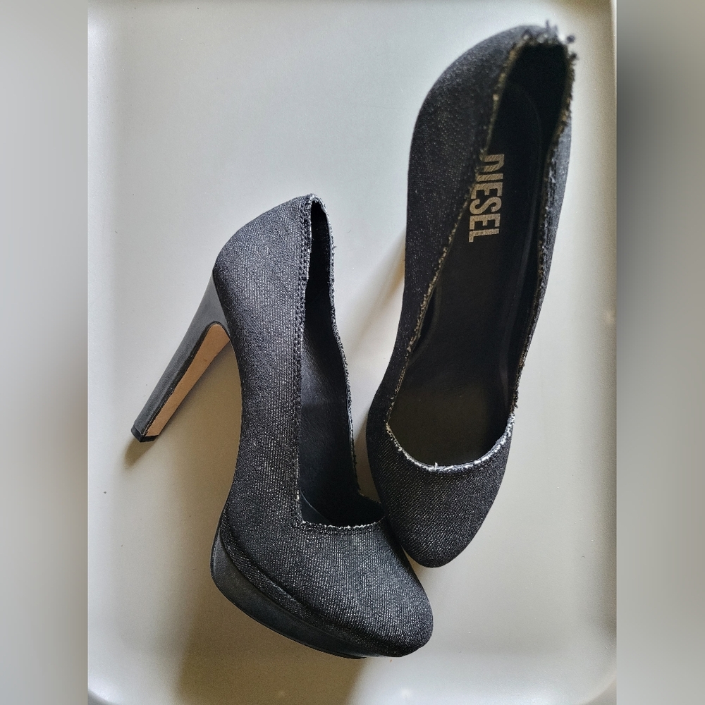 Diesel Melrose Almond Toe Platform Heels EU38/US 7.5 Denim Bratz Y2K Vintage
